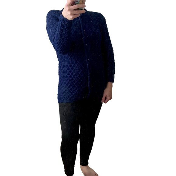 Vintage 60s/70s Montgomery Ward Blue Full Button Up Granny Cardigan Seater S/M - Picture 3 of 3